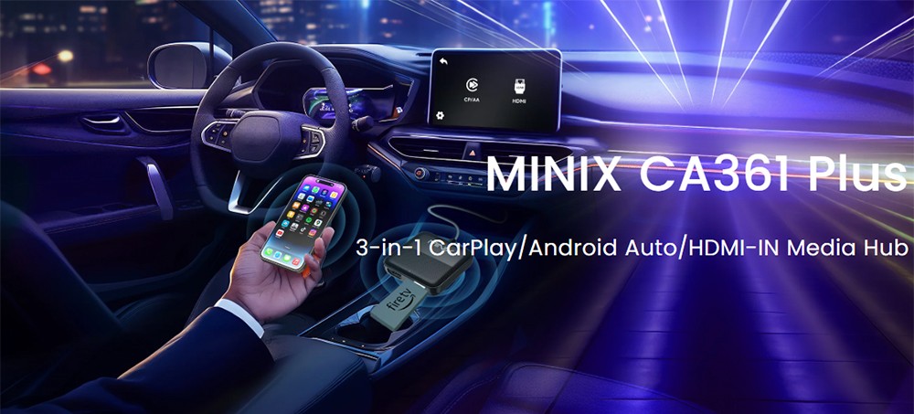 MINIX CA361 Plus Wireless CarPlay & Android Auto Adapter, Plug and Play HDMI Multimedia