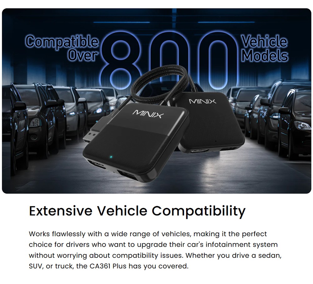 MINIX CA361 Plus Wireless CarPlay & Android Auto Adapter, Plug and Play HDMI Multimedia