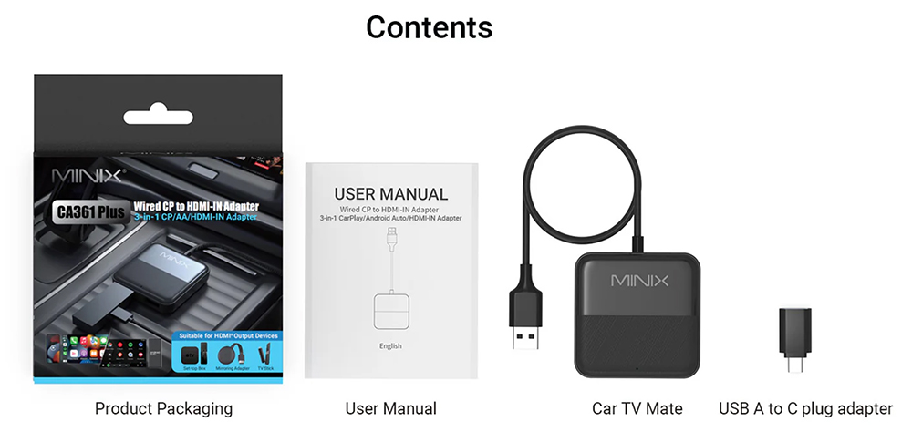 MINIX CA361 Plus Wireless CarPlay & Android Auto Adapter, Plug and Play HDMI Multimedia