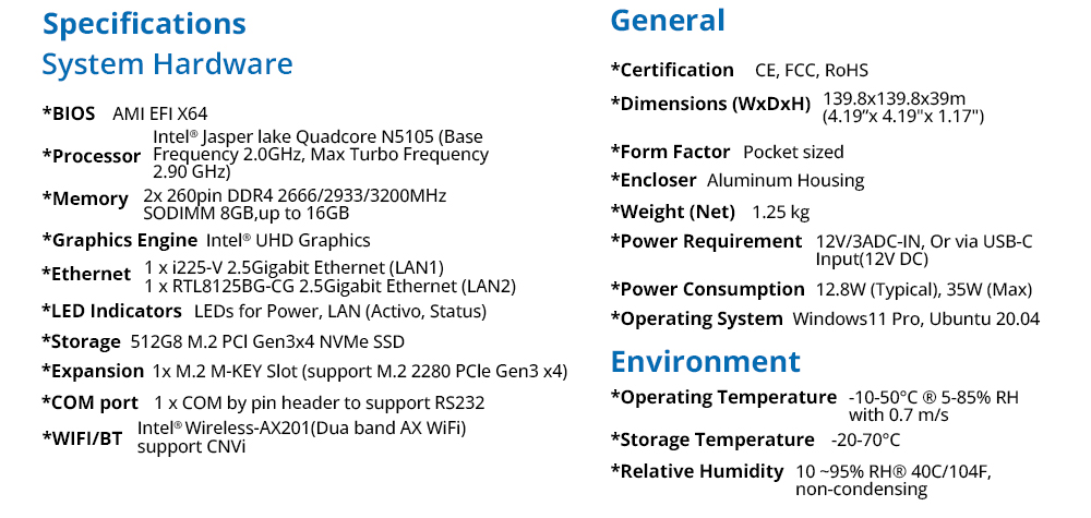 MINIX J51-C8 Max Mini PC, Intel N5105 4 Core Max 2.9GHz, 8GB RAM 512GB SSD, HDMI+Mini DP+USB-C Triple Display, Dual-band WiFi Bluetooth 5.2, 2*USB3.2, 1*USB2.0, 2*2.5G RJ45