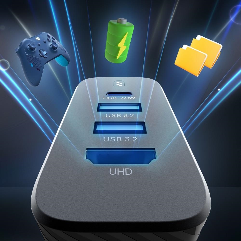 Minix P4K fali töltő hub tápegység adapter, 2*USB 3.2, 4K@30Hz UHD port, PD60W gyorstöltő Type-C port