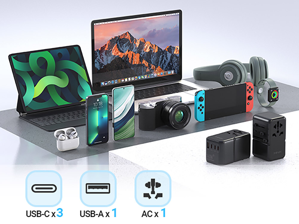 MINIX TP140 140W univerzális utazóadapter, 3*USB-C, 1*USB-A