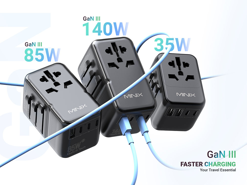 MINIX TP140 140W univerzális utazóadapter, 3*USB-C, 1*USB-A