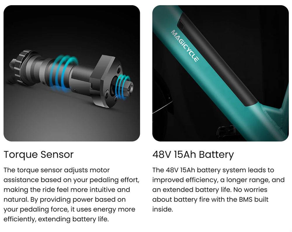 Magicycle CT-1 Electric Bike, 750W Motor, 48V 15Ah Battery, 26*2.1 inch Tires, 28mph Max Speed, 60 Miles Range, Hydraulic Disc Brakes, Torque Sensor, Mechanical Suspension Front Fork, Shimano 7-speed - Off-white