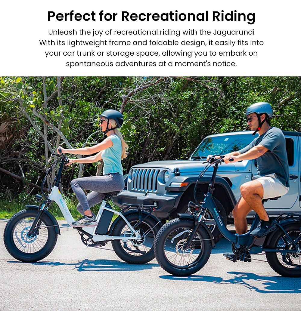 Magicycle Jaguarundi 2.0 Folding Electric Bike, Torque Sensor, 750W Motor, 48V 15Ah Battery, 20*4.0 inch Fat Tires, 28mph Max Speed, 60 Miles Range, Hydraulic Disc Brakes, Mechanical Lockout Suspension Fork - White