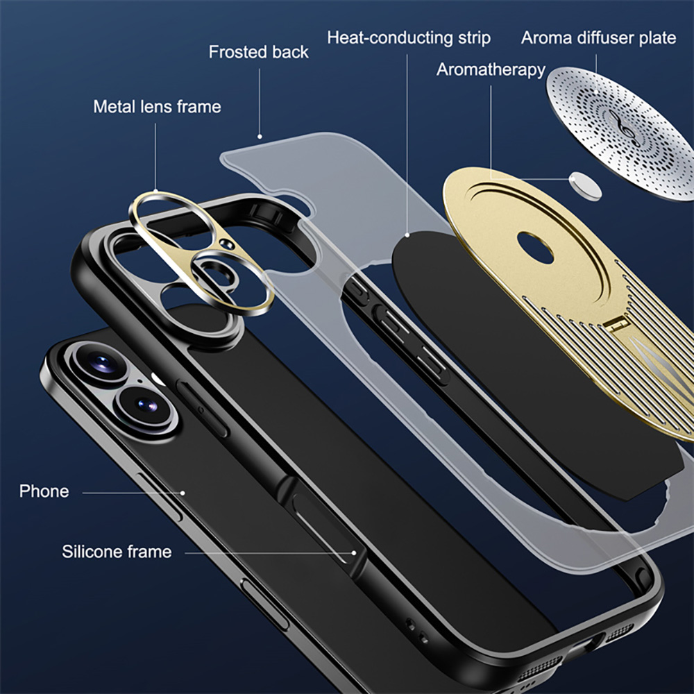 Magnetic iPhone Case, Shockproof, Bracket, Aromatherapy & Heat-Dissipating, Golden