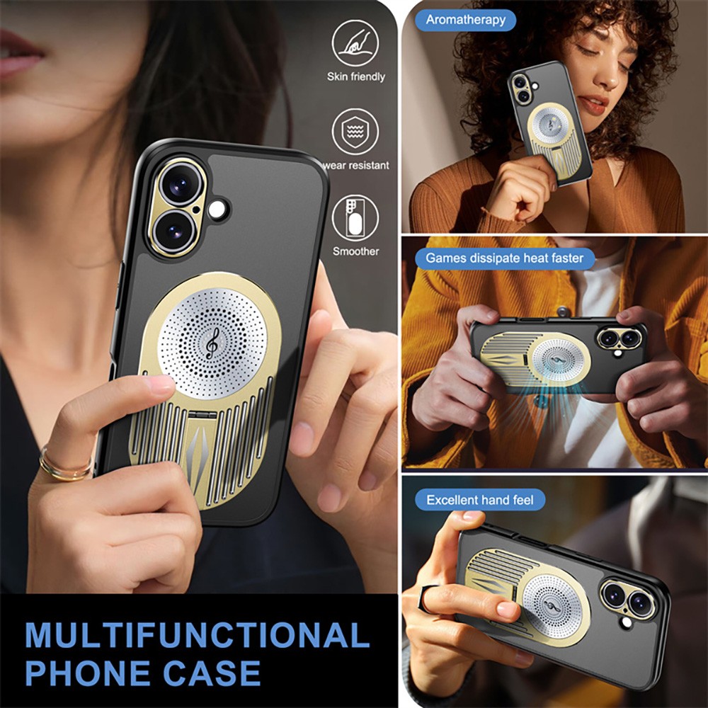 Magnetic iPhone Case, Shockproof, Bracket, Aromatherapy & Heat-Dissipating, Golden