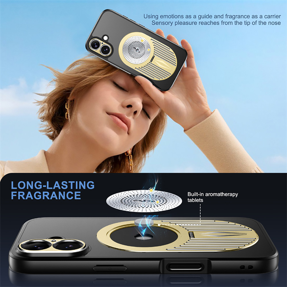 Magnetic iPhone Case, Shockproof, Bracket, Aromatherapy & Heat-Dissipating, Golden