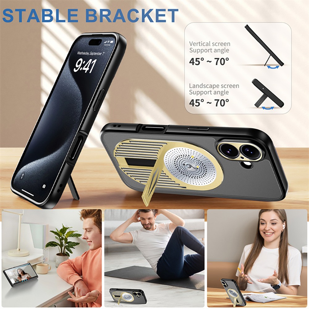 Magnetic iPhone Case, Shockproof, Bracket, Aromatherapy & Heat-Dissipating, Golden