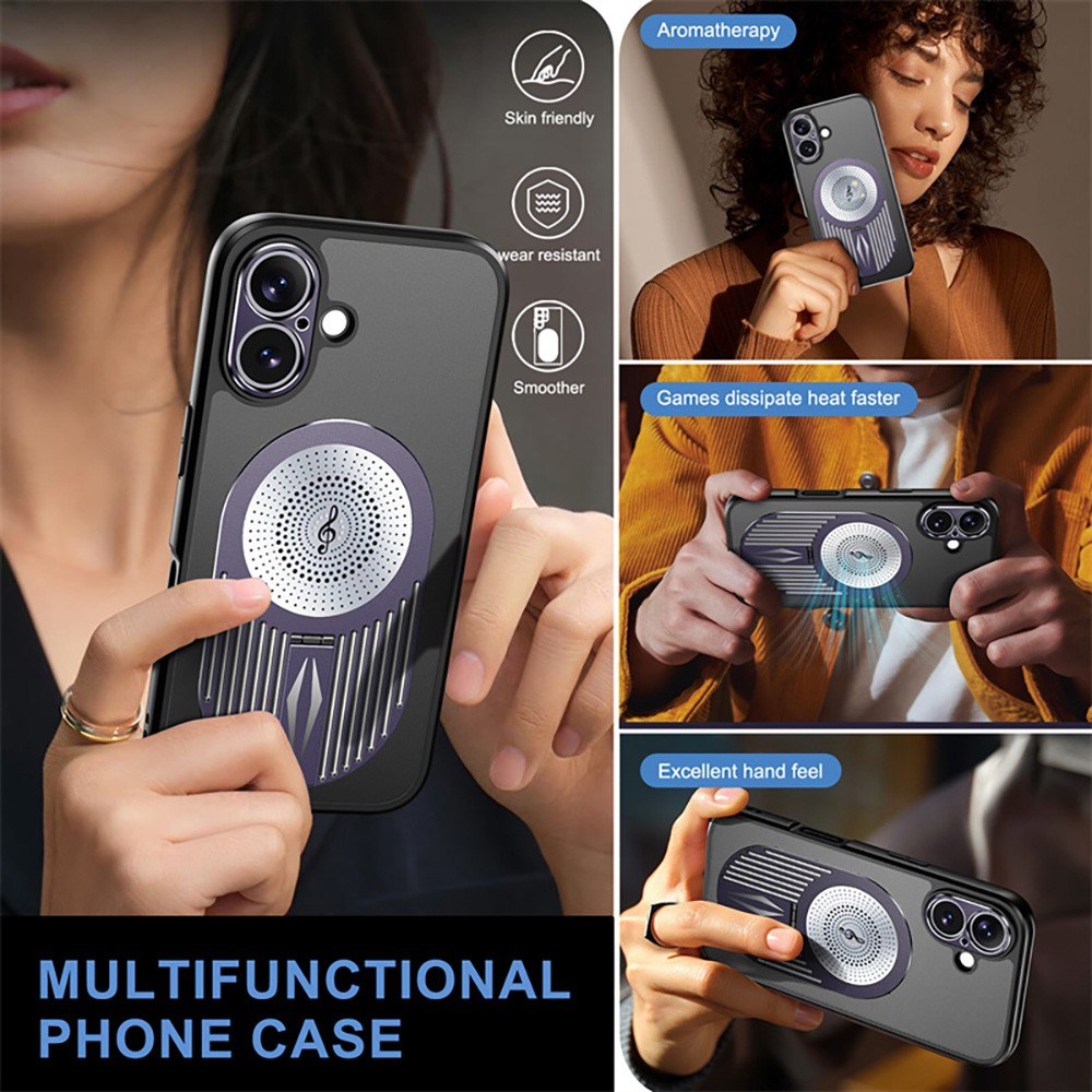 Magnetic iPhone Case, Shockproof, Bracket, Aromatherapy & Heat-Dissipating, Purple