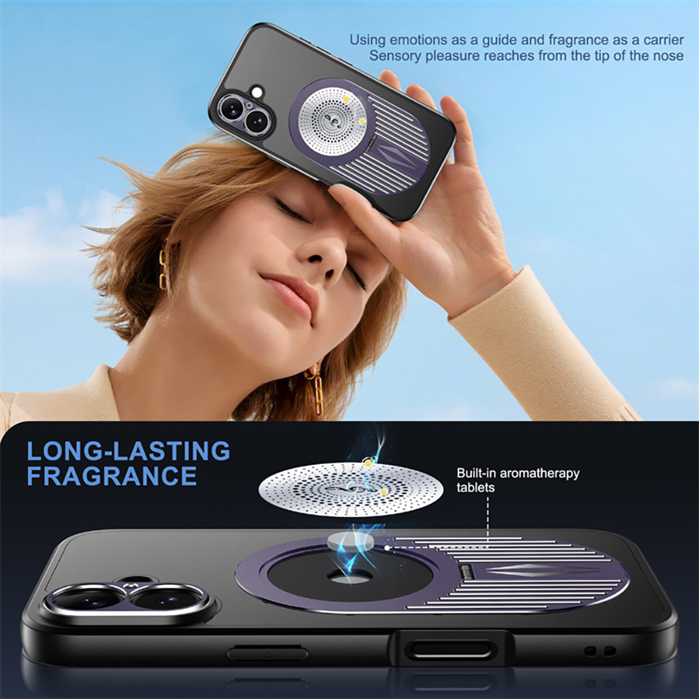 Magnetic iPhone Case, Shockproof, Bracket, Aromatherapy & Heat-Dissipating, Purple