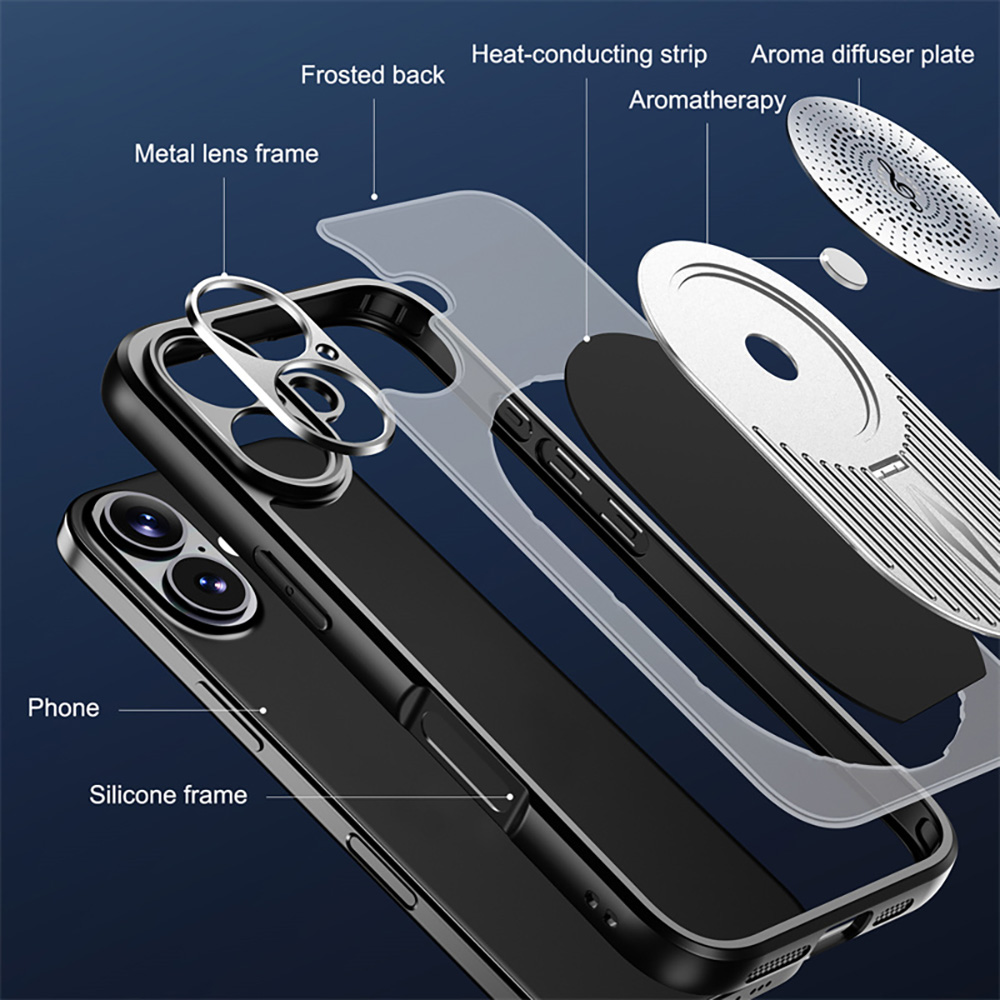 Magnetic iPhone Case, Shockproof, Bracket, Aromatherapy & Heat-Dissipating, Silver