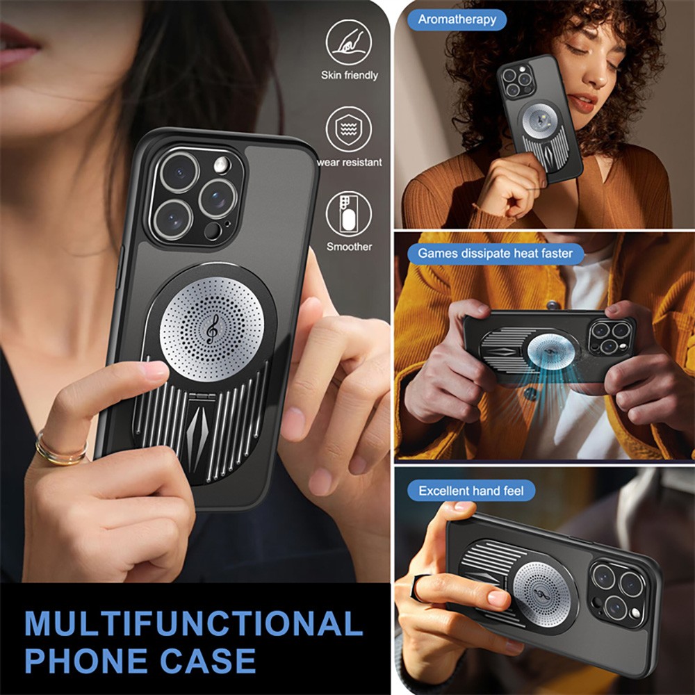 Magnetic iPhone Pro Case, Shockproof, Bracket, Aromatherapy & Heat-Dissipating, Black