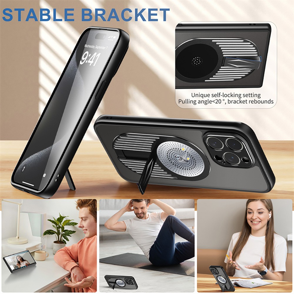 Magnetic iPhone Pro Case, Shockproof, Bracket, Aromatherapy & Heat-Dissipating, Black