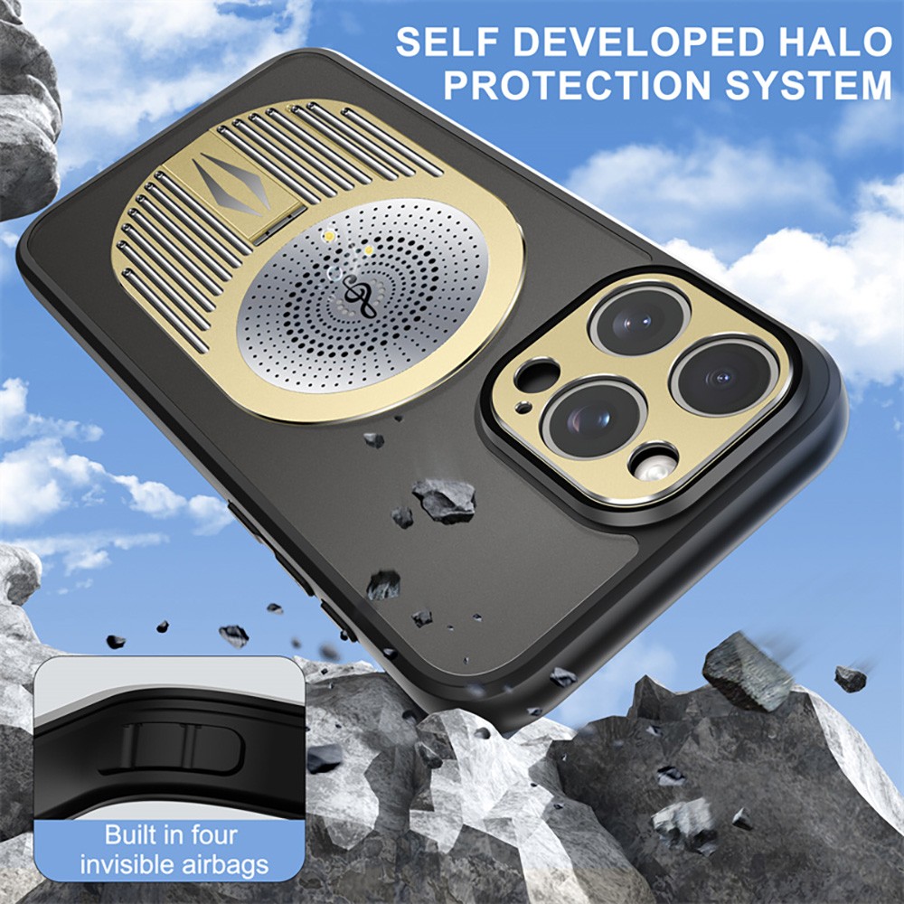 Magnetic iPhone Pro Case, Shockproof, Bracket, Aromatherapy & Heat-Dissipating, Golden
