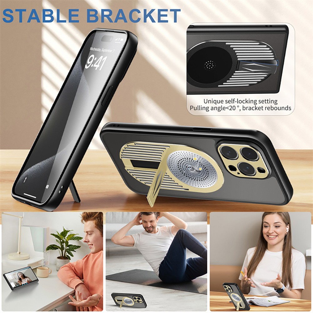Magnetic iPhone Pro Case, Shockproof, Bracket, Aromatherapy & Heat-Dissipating, Golden