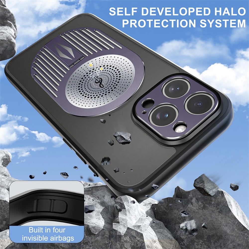 Magnetic iPhone Pro Case, Shockproof, Bracket, Aromatherapy & Heat-Dissipating, Purple