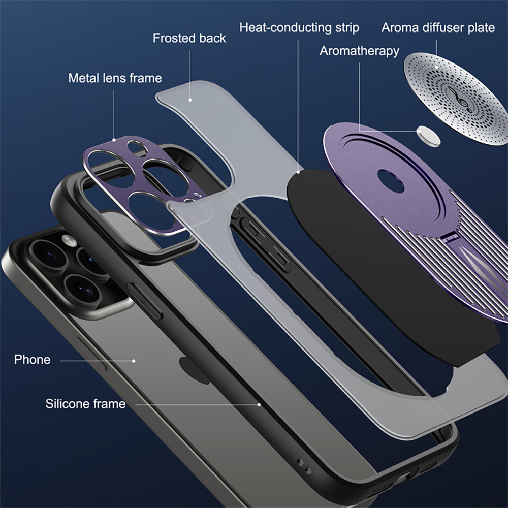 Magnetic iPhone Pro Case, Shockproof, Bracket, Aromatherapy & Heat-Dissipating, Purple