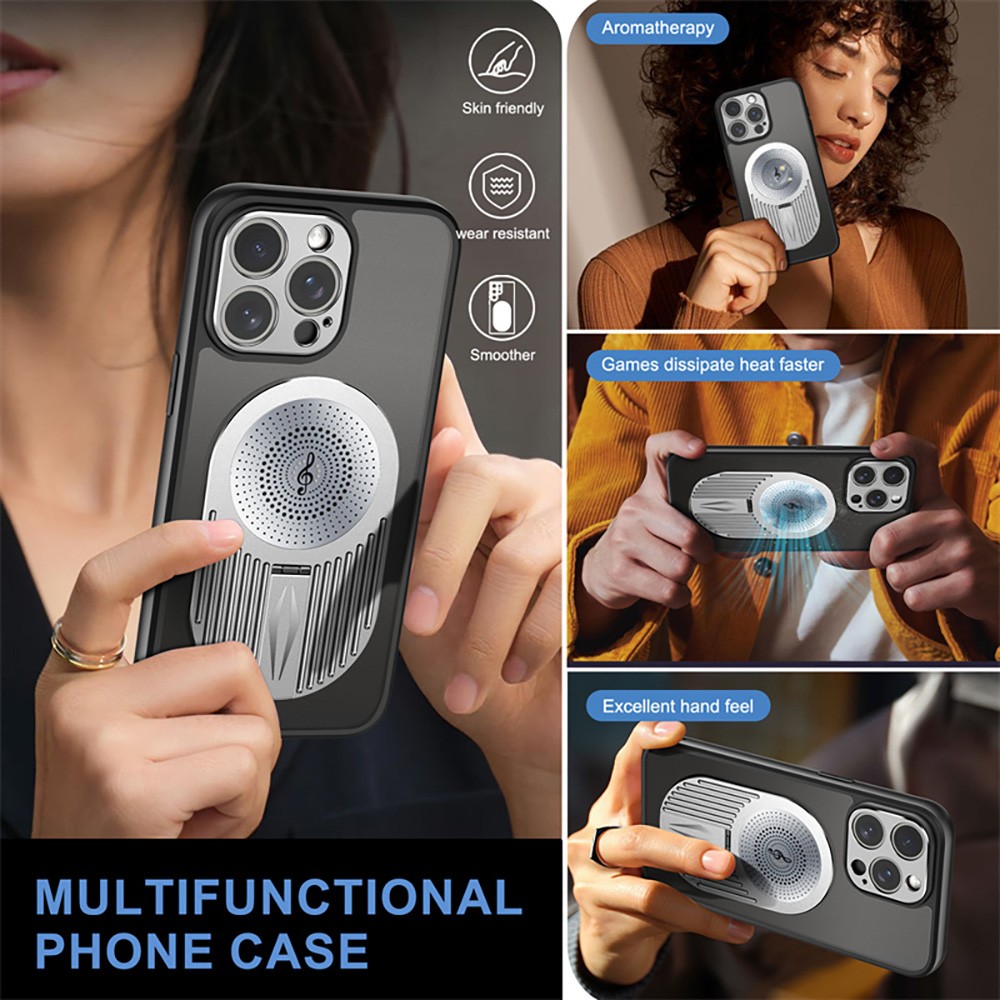 Magnetic iPhone Pro Case, Shockproof, Bracket, Aromatherapy & Heat-Dissipating, Silver