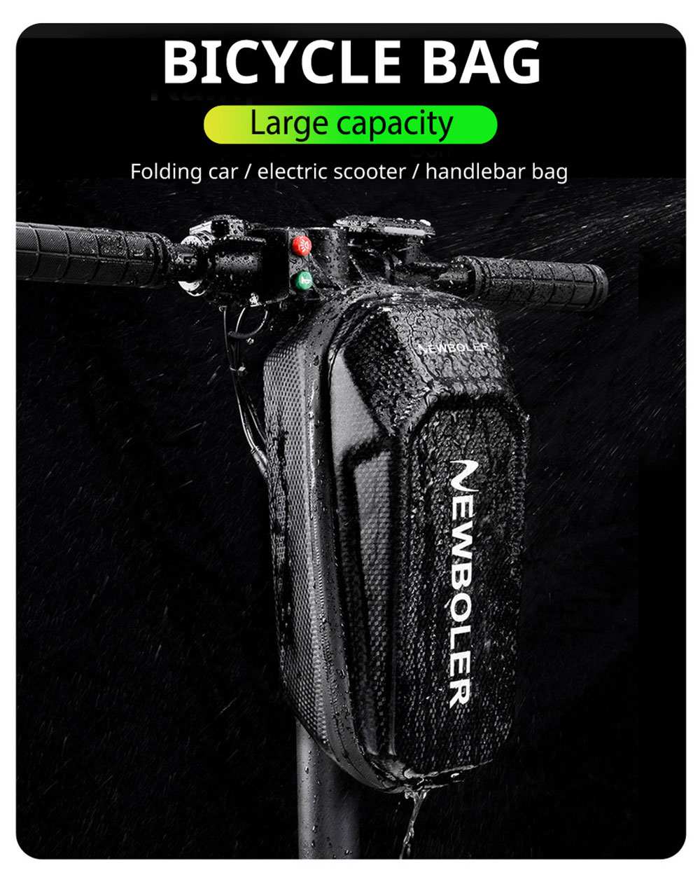 NEWBOLER BAG239 3L Electric Scooter Bag, Large Capacity Handlebar Bag, for Carrying Chargers, Phone, Keys with Waterproof EVA Material, Velcro Style