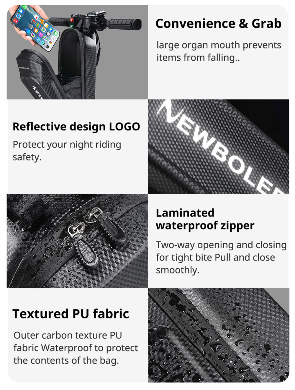 NEWBOLER BAG239 5L Electric Scooter Bag, Large Capacity Handlebar Bag, for Carrying Chargers, Phone, Keys with Waterproof EVA Material, Velcro Style