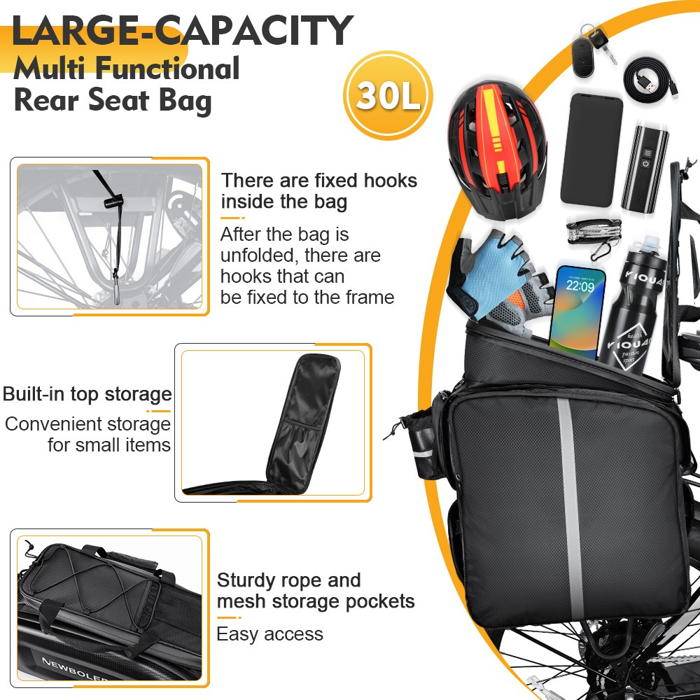 NEWBOLER BAG306 Electric Bike 30L Rear Seat Bag with Battery Compartment