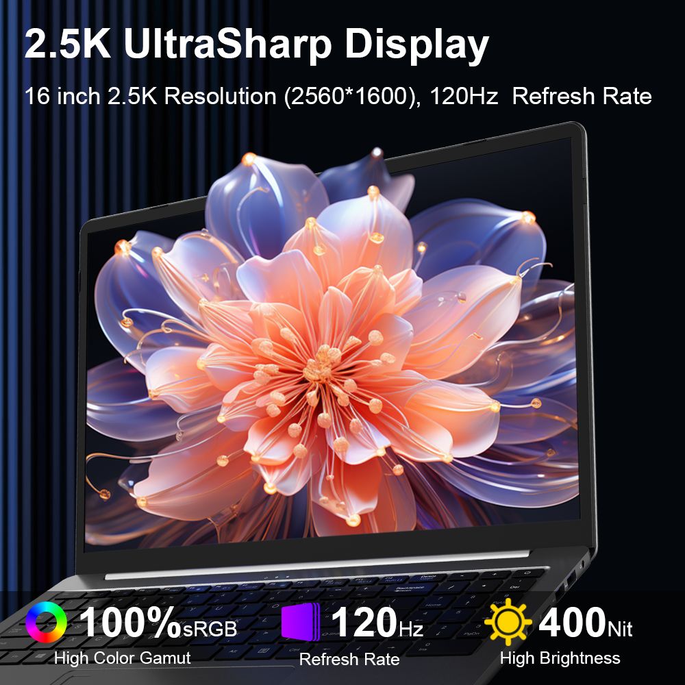 Ninkear A15 Pro Laptop, 16-palcová obrazovka 2560*1600, obnovovacia frekvencia 120 Hz, AMD Ryzen 5 7430U 6 jadier max. 4,3 GHz, 16 GB RAM 1 TB SSD, WiFi6 Bluetooth5.2, odomykanie odtlačkom prsta, podsvietená klávesnica, 2 plnohodnotné Type-C, 3*USB3.0, 1*HDMI, 1*Micro SD Card, 1*Audio