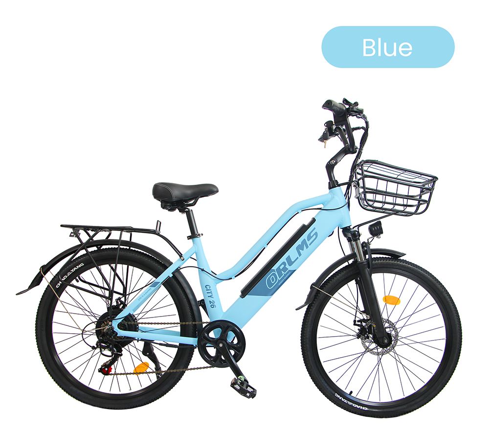 Orlms City 26 Electric Bike, 500W Motor, 48V 15Ah Battery, 26*1.75 palcové pneumatiky, max. rýchlosť 45 km/h, max. dojazd 55 km, mechanické kotúčové brzdy, odpružená predná vidlica, 5-stupňová prevodovka Shimano, LCD displej - krémovo žltá