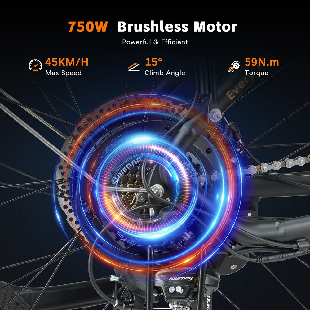 PURE UNICORN U2 Vélo électrique, moteur 750 W, batterie 48 V 12,8 Ah, pneus 27,5 pouces, vitesse maximale 45 km/h, autonomie 60 km, freins à disque mécaniques, suspension avant, Shimano 7 vitesses - Noir