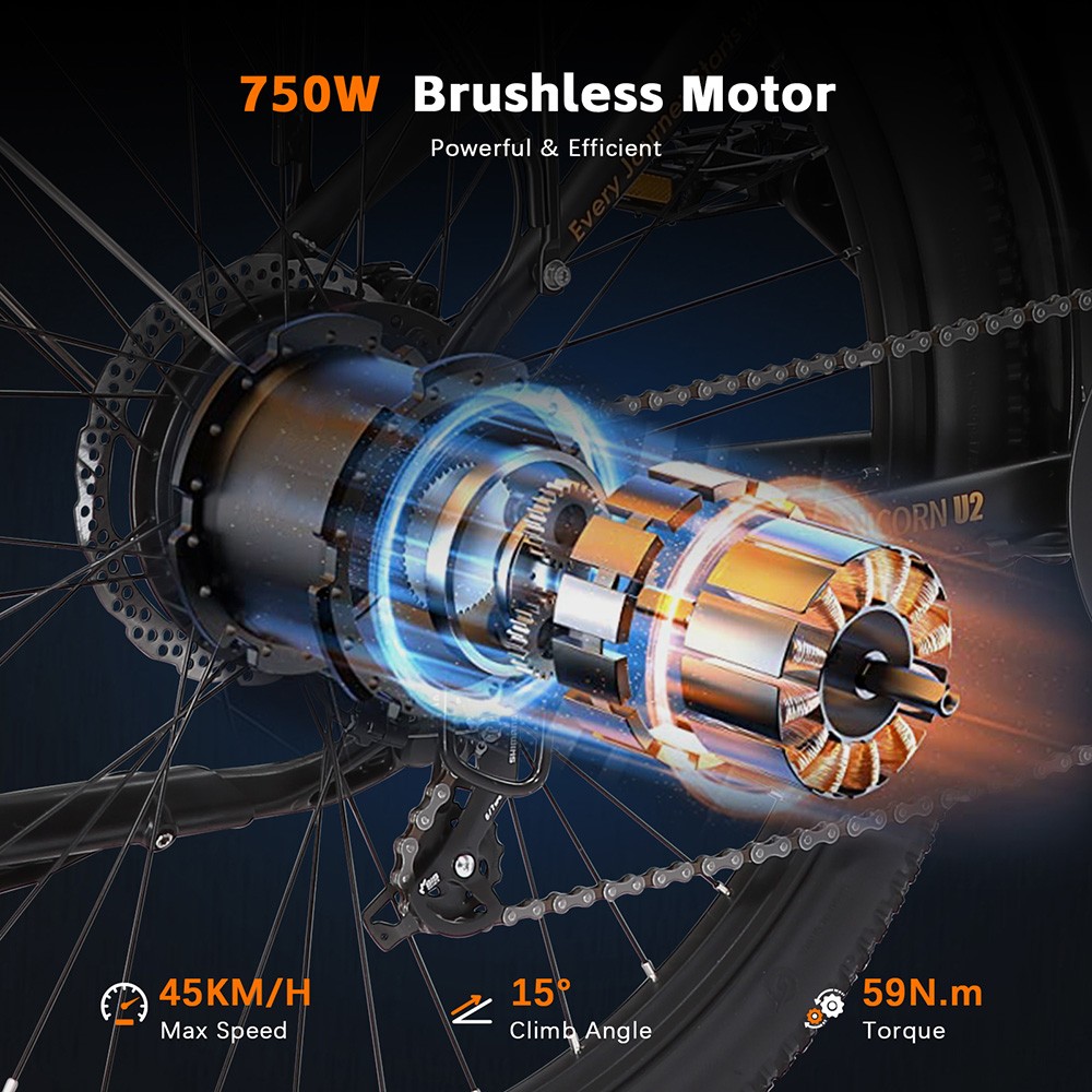 Elektrobicykel PURE UNICORN U2, 750W motor, 48V 12,8Ah batéria, 27.5 palcové pneumatiky, max. rýchlosť 45 km/h, dojazd 60 km, mechanické kotúčové brzdy, predné odpruženie, 7-rýchlostný prevod Shimano - čierny
