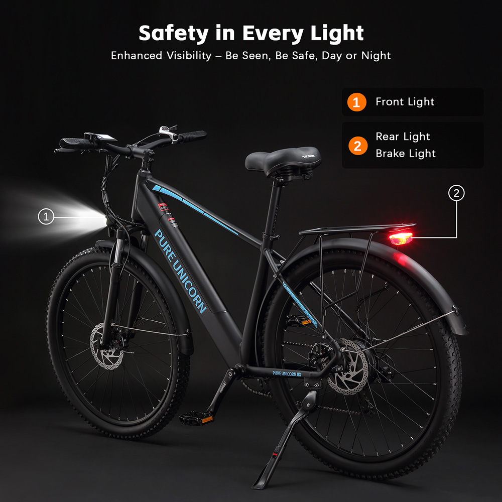 Elektrický bicykel PURE UNICORN U3, 750W motor, 48V 12.8Ah batéria, 29-palcové pneumatiky, max. rýchlosť 45 km/h, dojazd 60 km, mechanické kotúčové brzdy, predné odpruženie, 7-rýchlostný prevod Shimano