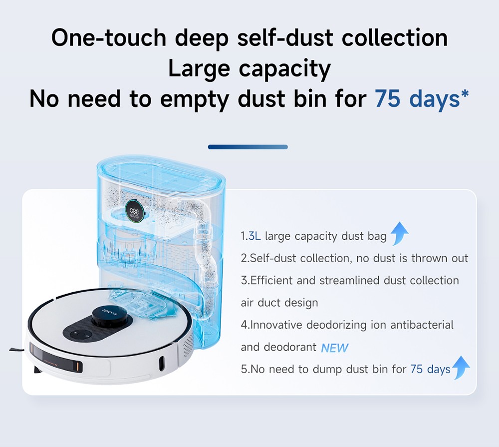 ROIDMI EVE MAX Robot Vacuum and Mop with Self Empty Station, 5000Pa Max Suction, 3L Dust Bag, 250min Max Runtime, LiDAR Navigation, App and Voice Control