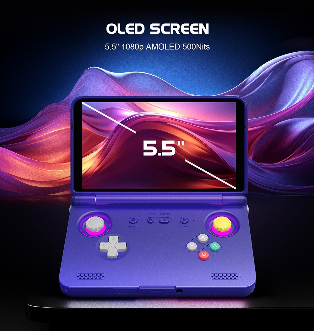 Retroid Pocket Flip 2 Game Console, 5.5 inch 1080p AMOLED Screen, 8GB RAM 128GB Storage, 3D Hall Sticks, Android 13, WiFi 6 Bluetooth 5.1 - Black