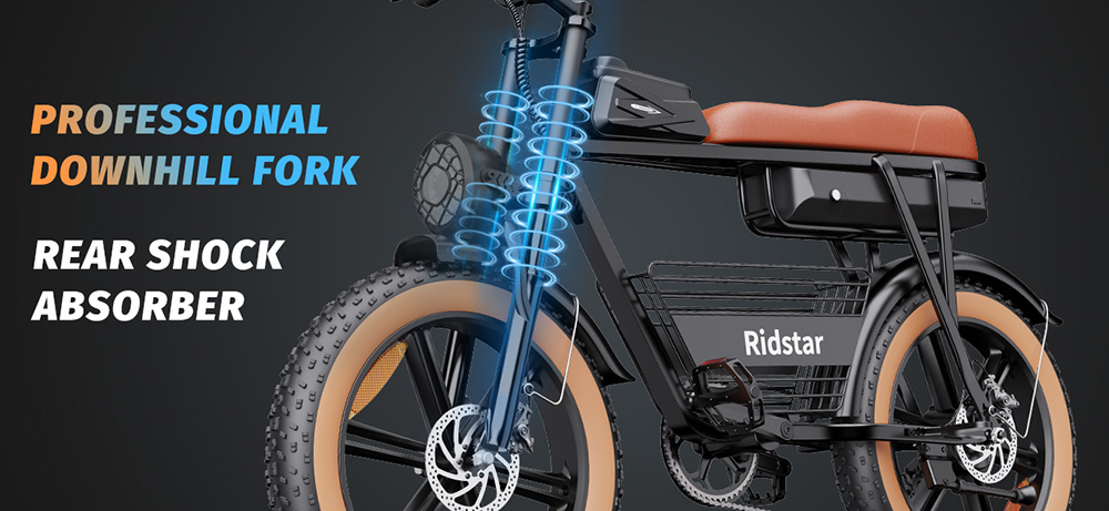 Ridstar CR20 Electric Bike, 1000W Motor, 48V 20Ah Battery, 20*4.0 palcové tukové pneumatiky, max. rýchlosť 48 km/h, max. dojazd 70 km, predné a zadné mechanické kotúčové brzdy, 7-rýchlostná prevodovka Shimano, LCD displej