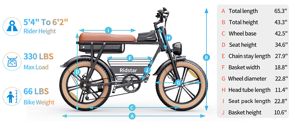 Elektrobicykel Ridstar CR20, 1000W motor, 48V 20Ah batéria, 20*4,0 palcové tučné pneumatiky, max. rýchlosť 48 km/h, max. dojazd 70 km, predné & zadné mechanické kotúčové brzdy, Shimano 7 rýchlostí, LCD displej
