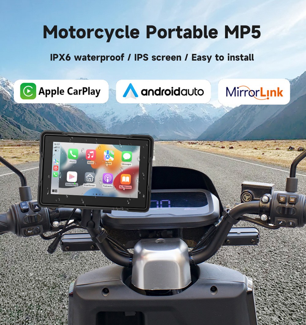 SD5005B 5inch Motorcycle Carplay, 2.5D IPS HD Screen (1024*600), IPX6 Waterproof, Dual Bluetooth 5.0, MirrorLink, for Apple/Android Phones