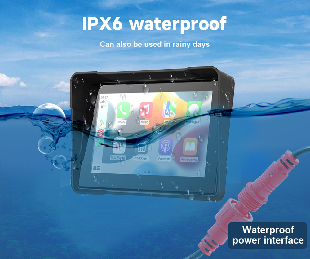 SD5005B 5inch Motorcycle Carplay, 2.5D IPS HD Screen (1024*600), IPX6 Waterproof, Dual Bluetooth 5.0, MirrorLink, for Apple/Android Phones