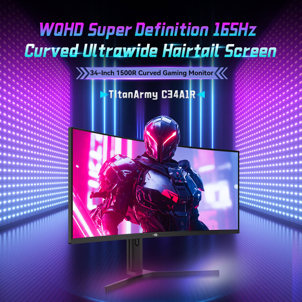 TITAN ARMY C34A1R 1500R Curved Gaming Monitor, 34 inch 3440*1440 VA Panel, 165Hz Refresh Rate, 4000:1 Contrast Ratio, 1ms MPRT, FreeSync & G-Sync, HDR400, Low Blue Light & Flicker Free, Game+ Assist, PIP/PBP Display, Support VESA Mount