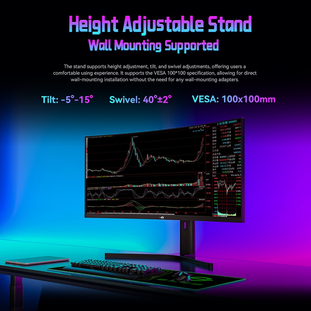 TITAN ARMY C34A1R 1500R Curved Gaming Monitor, 34 inch 3440*1440 VA Panel, 165Hz Refresh Rate, 4000:1 Contrast Ratio, 1ms MPRT, FreeSync & G-Sync, HDR400, Low Blue Light & Flicker Free, Game+ Assist, PIP/PBP Display, Support VESA Mount