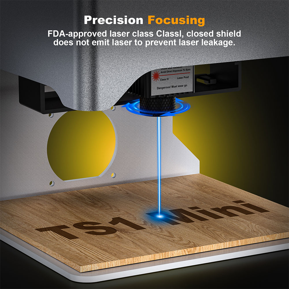 TWO TREES TS1 Mini 3W Laser-Graviergerät, 800 mm/min Geschwindigkeit, 0,01 mm Präzision, unterstützt Objekthöhe 0-35 mm, Lightburn/LaserGRBL, 80×80 mm
