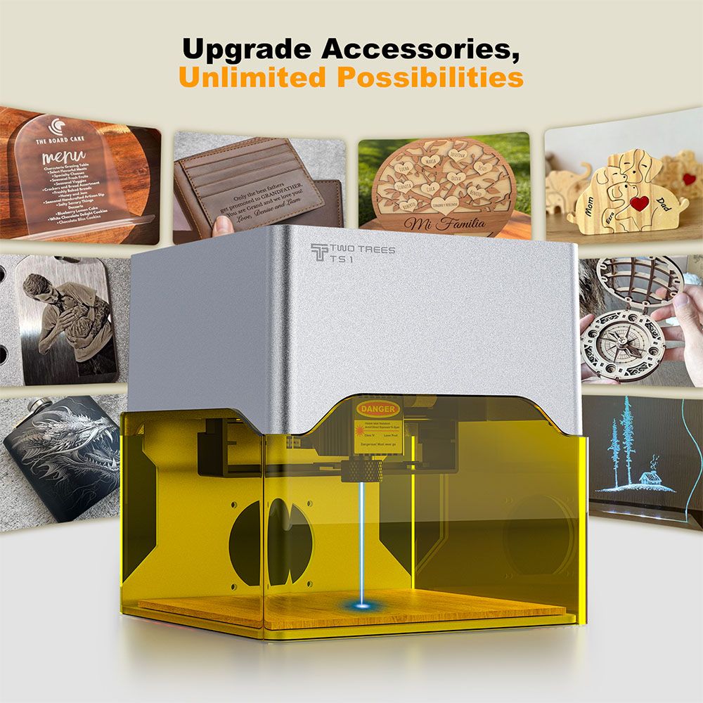 TWO TREES TS1 Mini 3W Laser-Graviergerät, 800 mm/min Geschwindigkeit, 0,01 mm Präzision, unterstützt Objekthöhe 0-35 mm, Lightburn/LaserGRBL, 80×80 mm