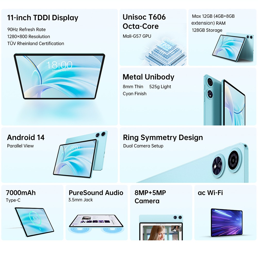 Teclast P50 Case Android 15 tablet, 11