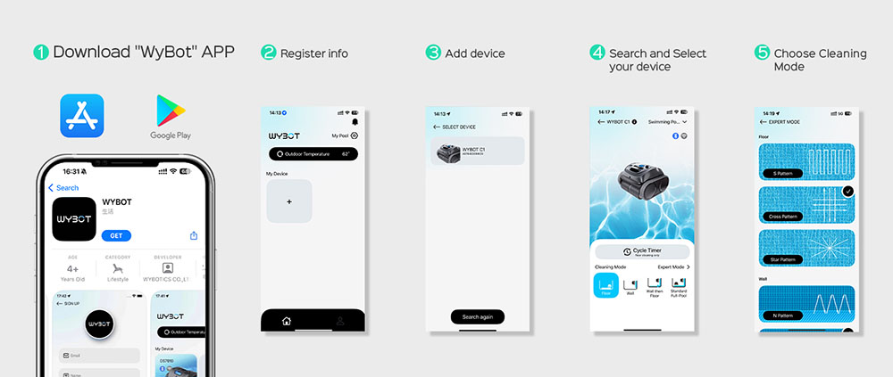 Akumulátorový robotický čistič bazénov WYBOT C1, 150min prevádzky, lezenie po stene, inteligentné plánovanie trasy, ovládanie cez APP, pre bazény do 1615 m2.ft, sivo-zelený