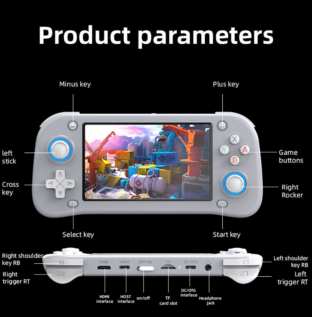 XF43 Handheld Game Console, 4.3 inch IPS Screen, 30+ Simulators, Hall Joystick & Trigger, HD Output, 128GB TF Card, 6 Hours Playtime - White