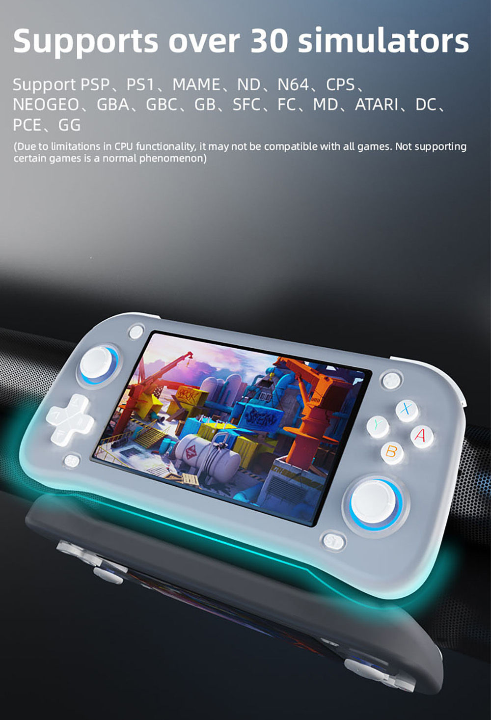 XF43 Handheld Game Console, 4.3 inch IPS Screen, 30+ Simulators, Hall Joystick & Trigger, HD Output, 64GB TF Card, 6 Hours Playtime - Grey