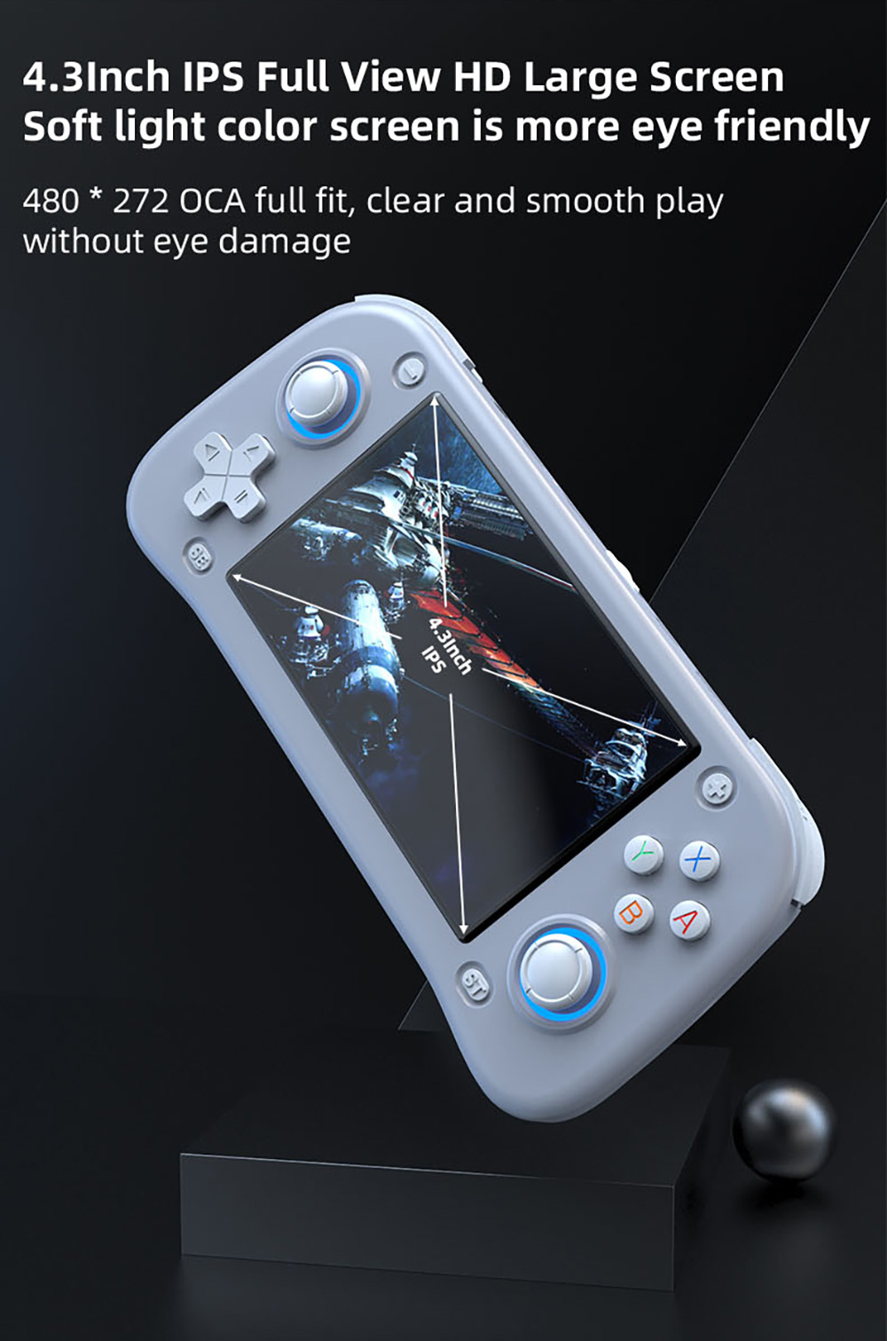 XF43 Handheld Game Console, 4.3 inch IPS Screen, 30+ Simulators, Hall Joystick & Trigger, HD Output, 64GB TF Card, 6 Hours Playtime - White