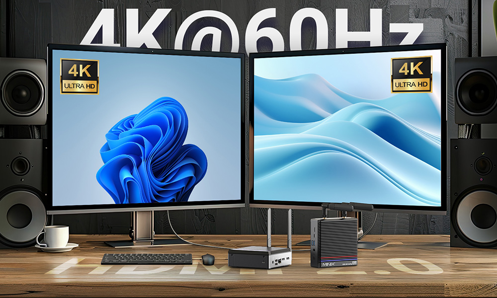 MINIX Z300-0dB Fanless Mini PC, Intel N300 8 Core Max 3.60GHz, 16GB RAM 512GB SSD, 2*HDMI 4K Dual Display, WiFi 6 Bluetooth 5.2, 1*USB-C (iba dáta), 2*USB3.2, 1*RJ45, 1*Audio Jack, 2*Externé antény Wi-Fi
