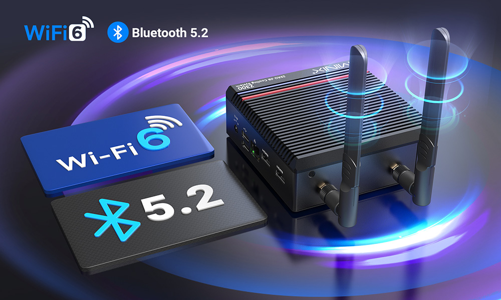 MINIX Z300-0dB Fanless Mini PC, Intel N300 8 Core Max 3.60GHz, 16GB RAM 512GB SSD, 2*HDMI 4K Dual Display, WiFi 6 Bluetooth 5.2, 1*USB-C (iba dáta), 2*USB3.2, 1*RJ45, 1*Audio Jack, 2*Externé antény Wi-Fi