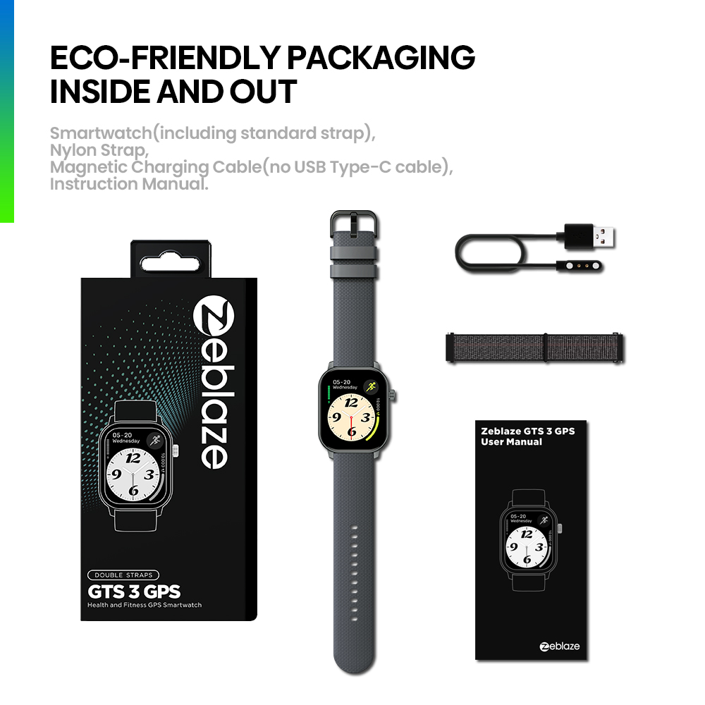 Zeblaze GTS 3 GPS Smartwatch, 2.01 inch Screen, GPS Tracking, Health & Sleep Monitoring, 60+ Sports Modes, Bluetooth Calling - Grey