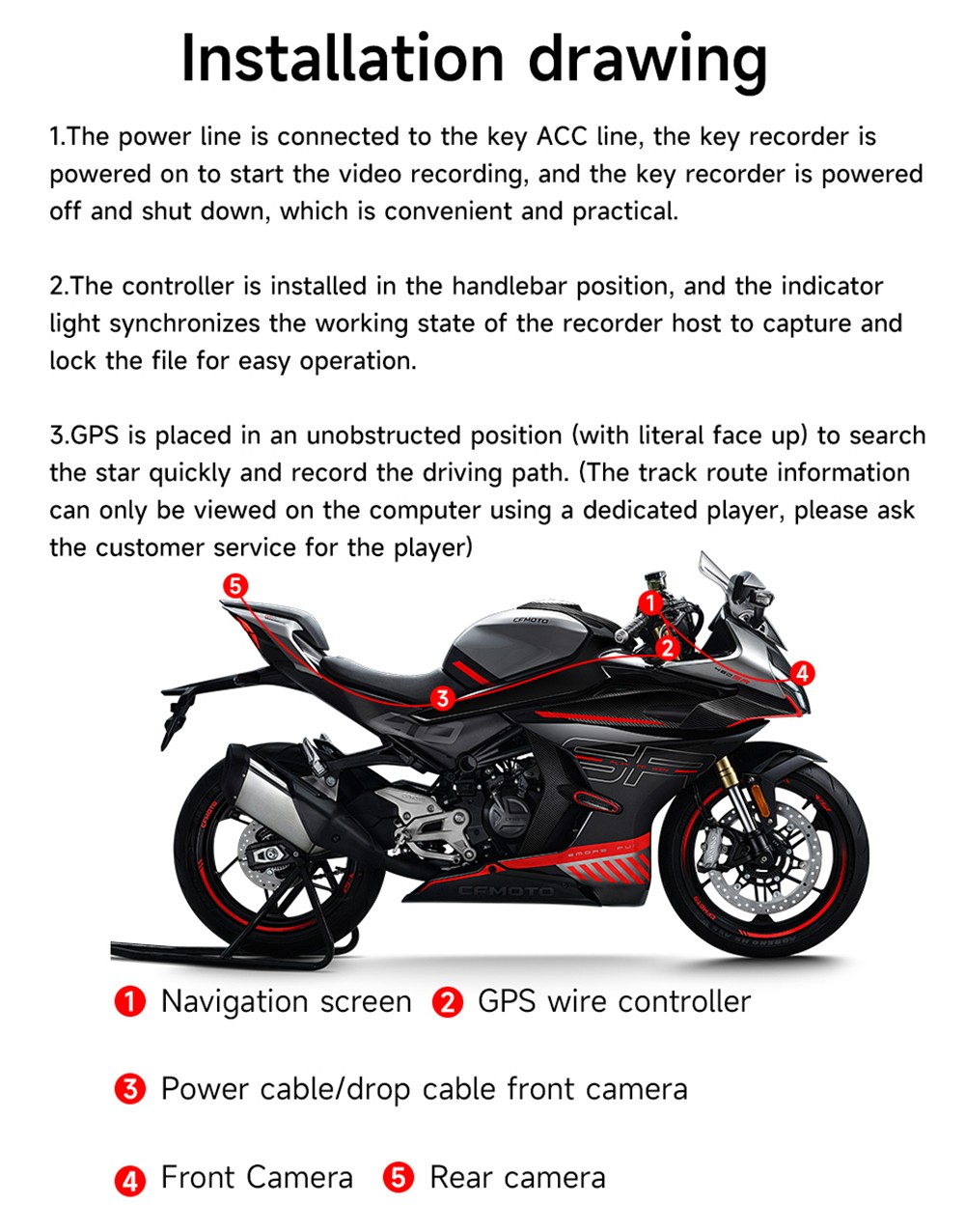 SJ5005 5inch Motorcycle Carplay, 2.5D IPS HD Screen (1024*600), IPX6 Waterproof, Built-in DVR Camera, GPS Tracking, Bluetooth 5.0, TF Card Playback